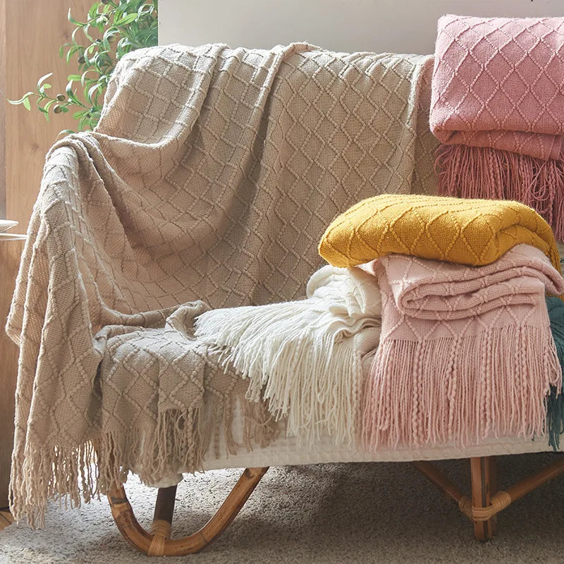 Textured Boho Knit Throw | Chunky Vintage Style, 18 Colors | 50x68 or 51x91 in