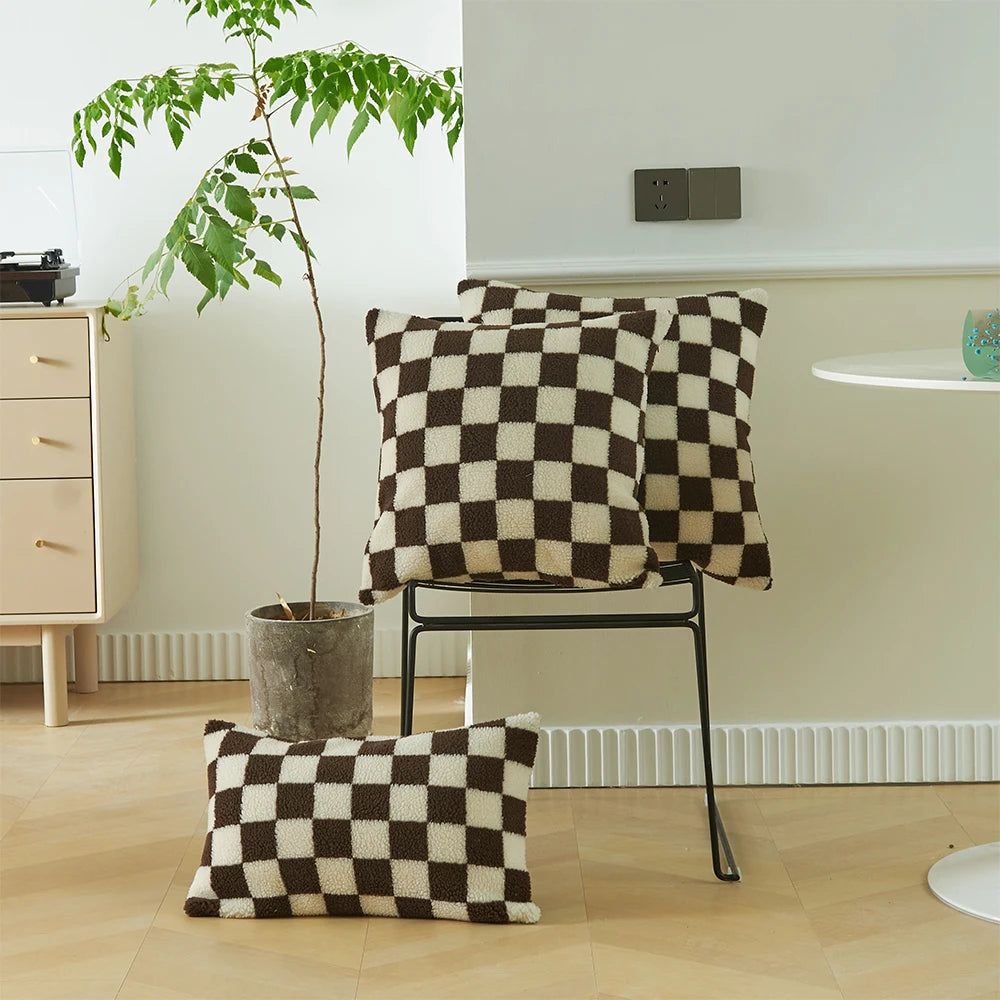 Checkered Fleece Pillow Covers, Set of 2 | Short Plush, Cover Only