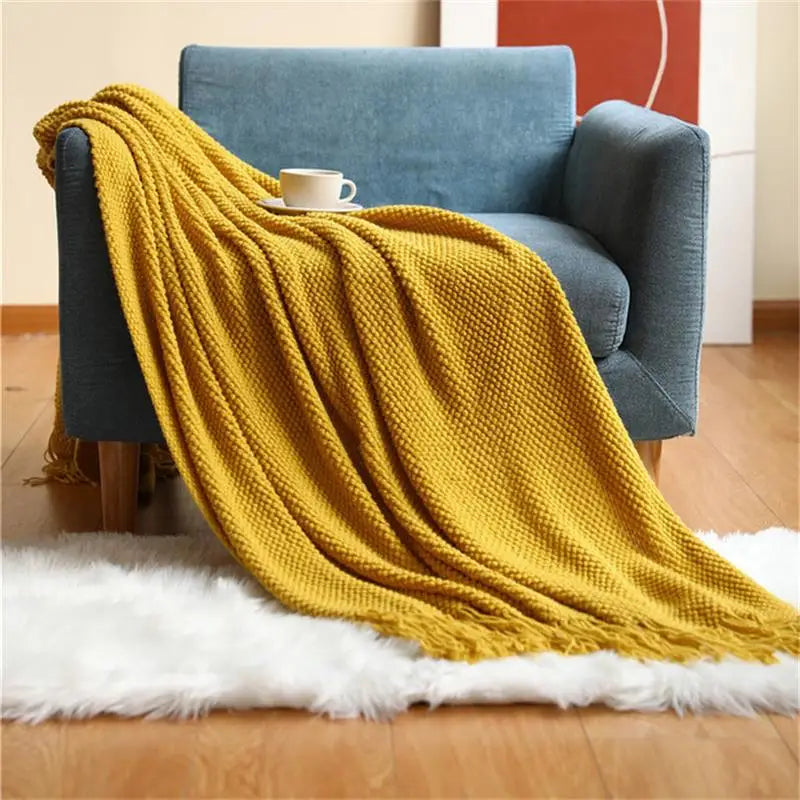 Solid Knit Throw Blanket with Tassels | 8 Colors | 50x68 or 51x91 in