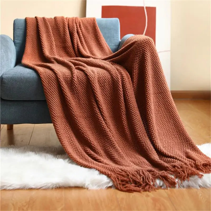 Solid Knit Throw Blanket with Tassels | 8 Colors | 50x68 or 51x91 in