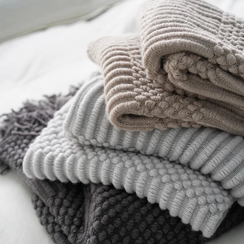 Textured Boho Knit Throw | Chunky Vintage Style, 18 Colors | 50x68 or 51x91 in