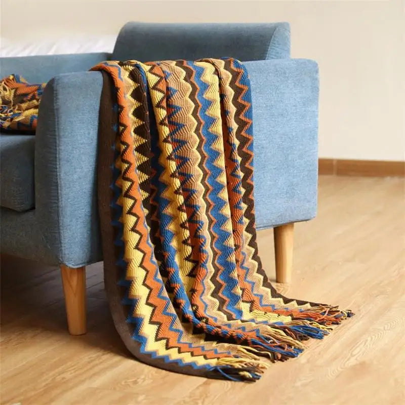 Hand-Knit Acrylic Throw Blanket | 100% Acrylic, Tasseled