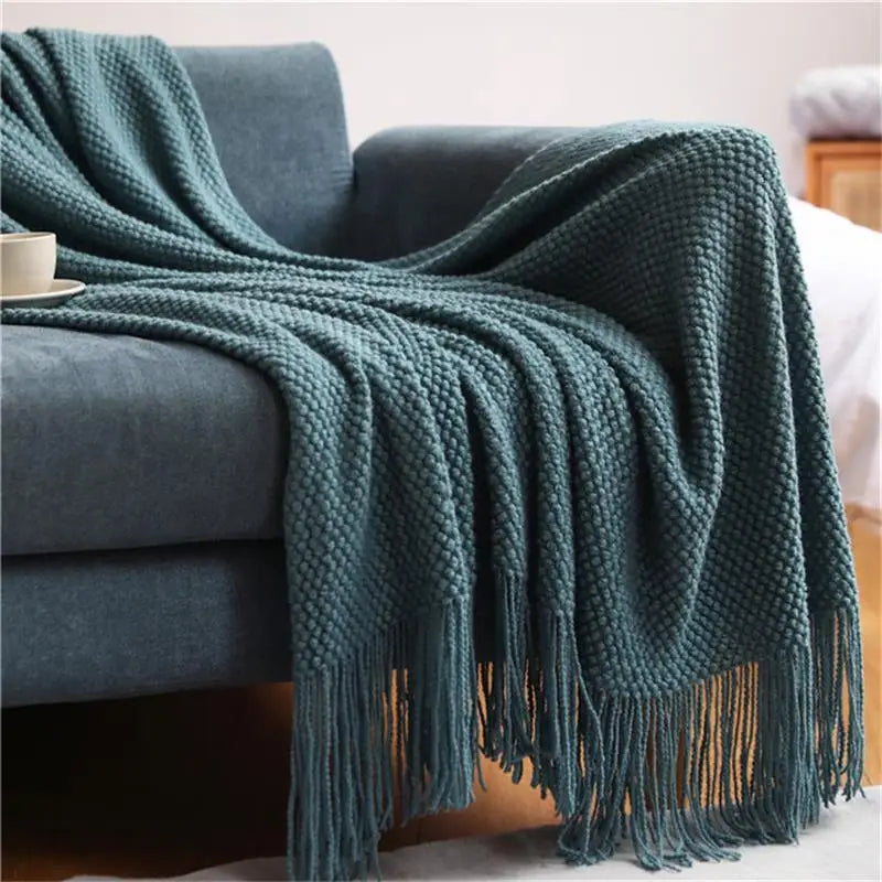 Solid Knit Throw Blanket with Tassels | 8 Colors | 50x68 or 51x91 in