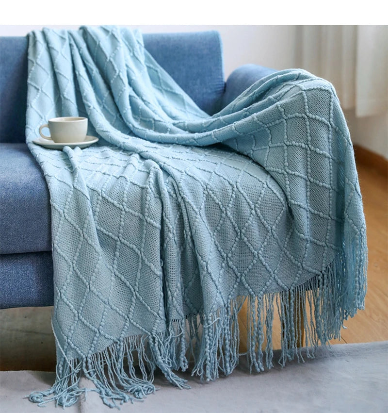 Nordic Knit Throw Blanket with Tassels | 23 Colors | 50x71 or 51x91 in