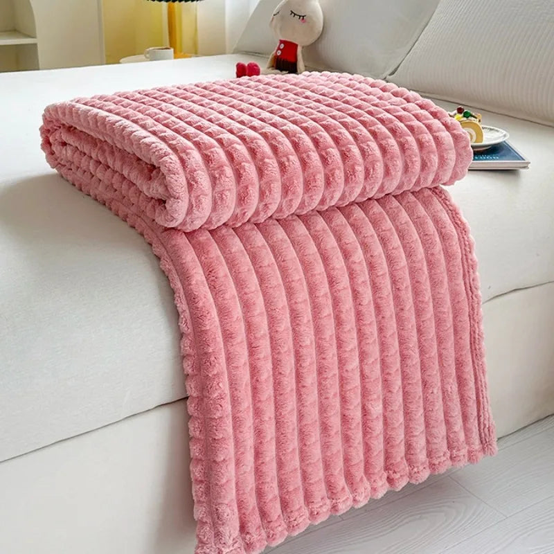 Plush Flannel Throw Blanket | Faux Rabbit Fur Feel, 8 Colors | 39x59 to 79x91 in
