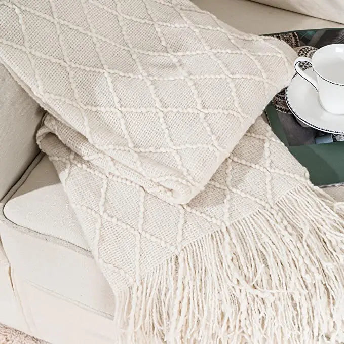 Nordic Knit Throw Blanket with Tassels | 23 Colors | 50x71 or 51x91 in