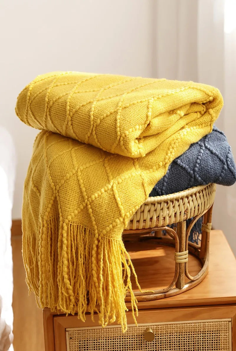 Nordic Knit Throw Blanket with Tassels | 23 Colors | 50x71 or 51x91 in