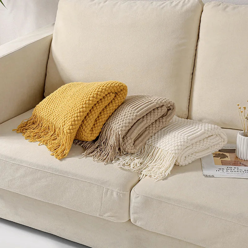 Textured Boho Knit Throw | Chunky Vintage Style, 18 Colors | 50x68 or 51x91 in