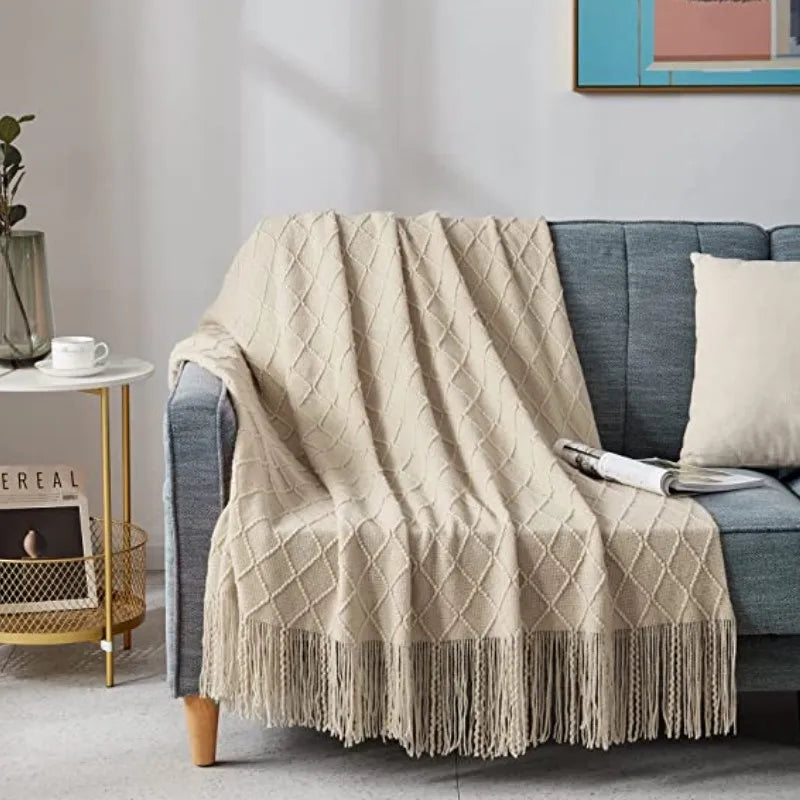 Nordic Knit Throw Blanket with Tassels | 23 Colors | 50x71 or 51x91 in