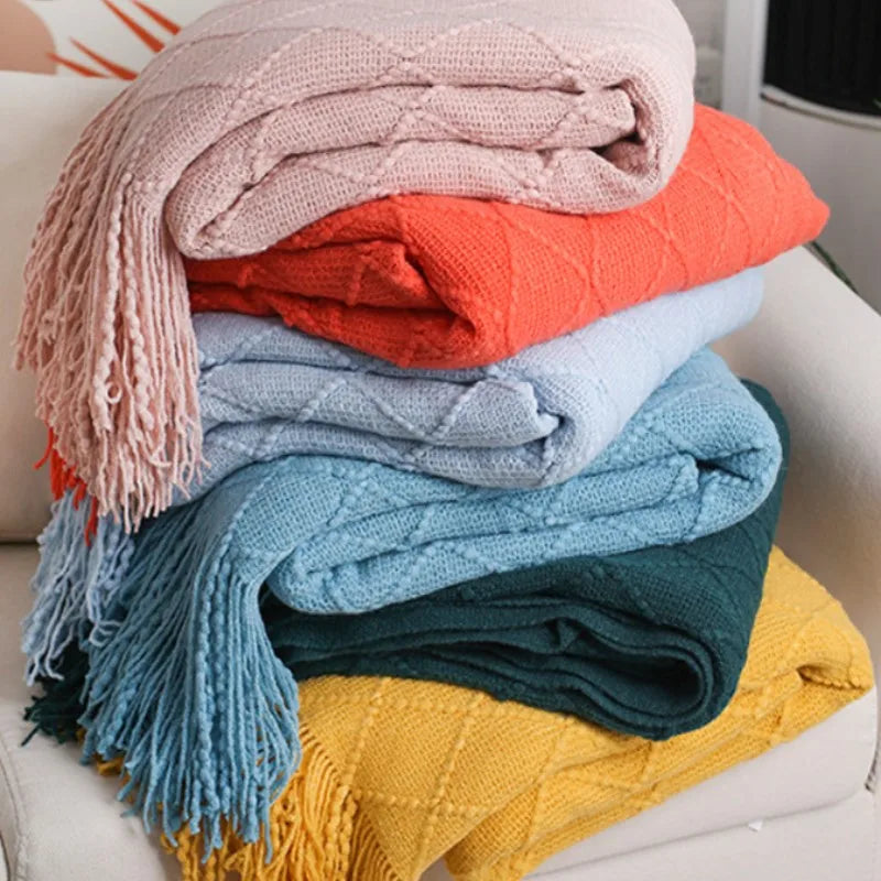Textured Boho Knit Throw | Chunky Vintage Style, 18 Colors | 50x68 or 51x91 in