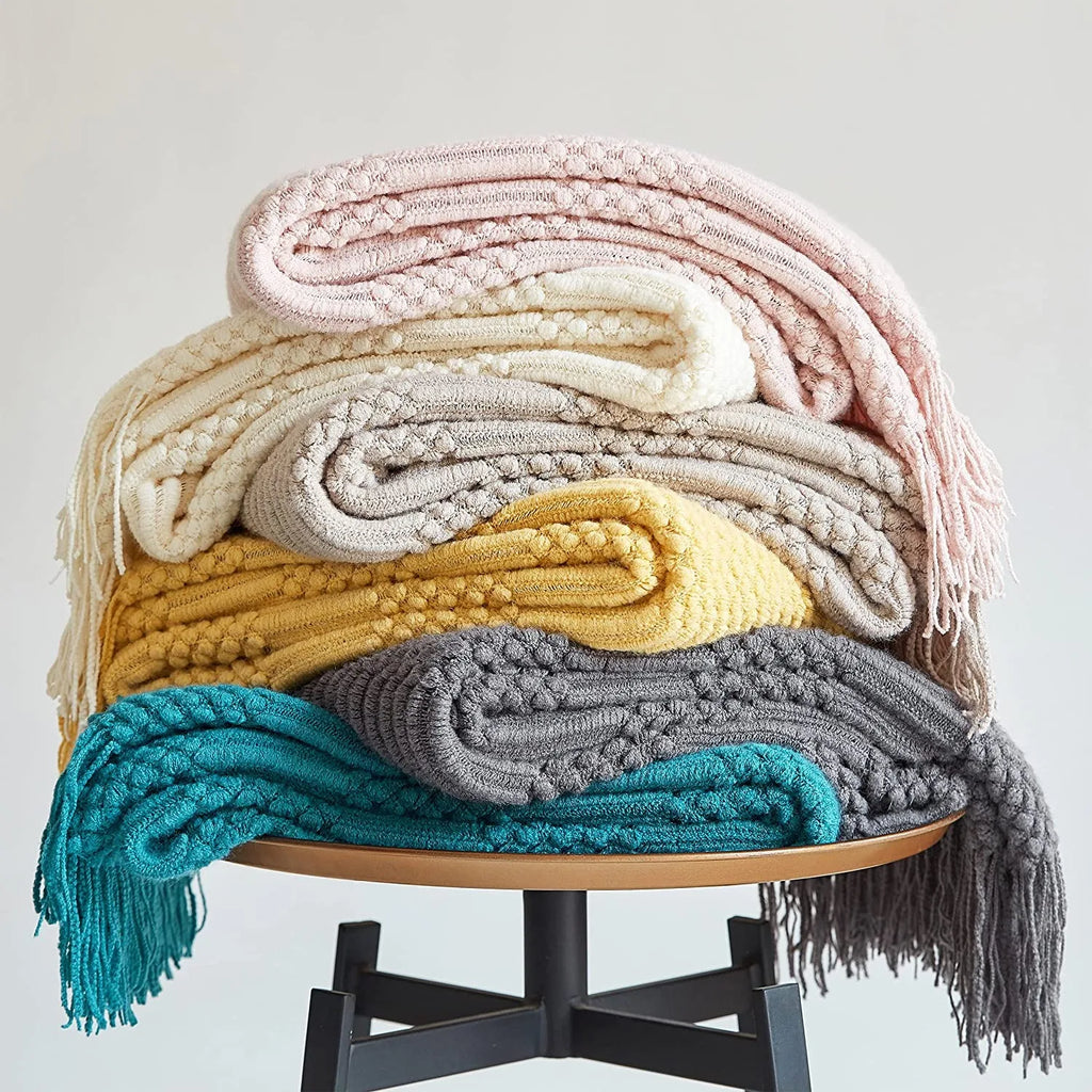 Textured Boho Knit Throw | Chunky Vintage Style, 18 Colors | 50x68 or 51x91 in