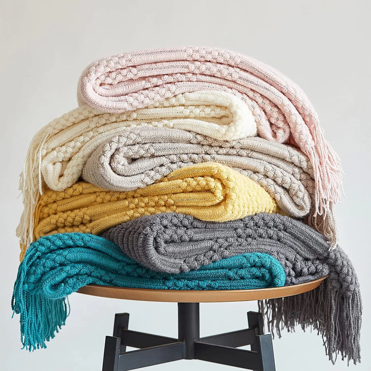 Textured Boho Knit Throw | Chunky Vintage Style, 18 Colors | 50x68 or 51x91 in