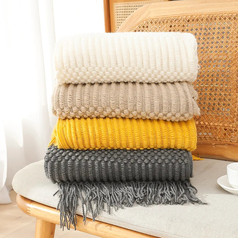 Nordic Knit Throw Blanket with Tassels | 23 Colors | 50x71 or 51x91 in