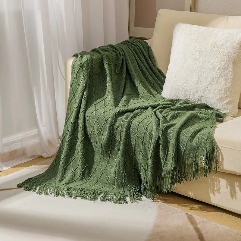 Textured Knit Throw Blanket with Tassels | 13 Colors | 50x71 to 59x91 in