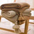 Waffle-Knit Throw Blanket with Tassels | Embossed Chunky Texture