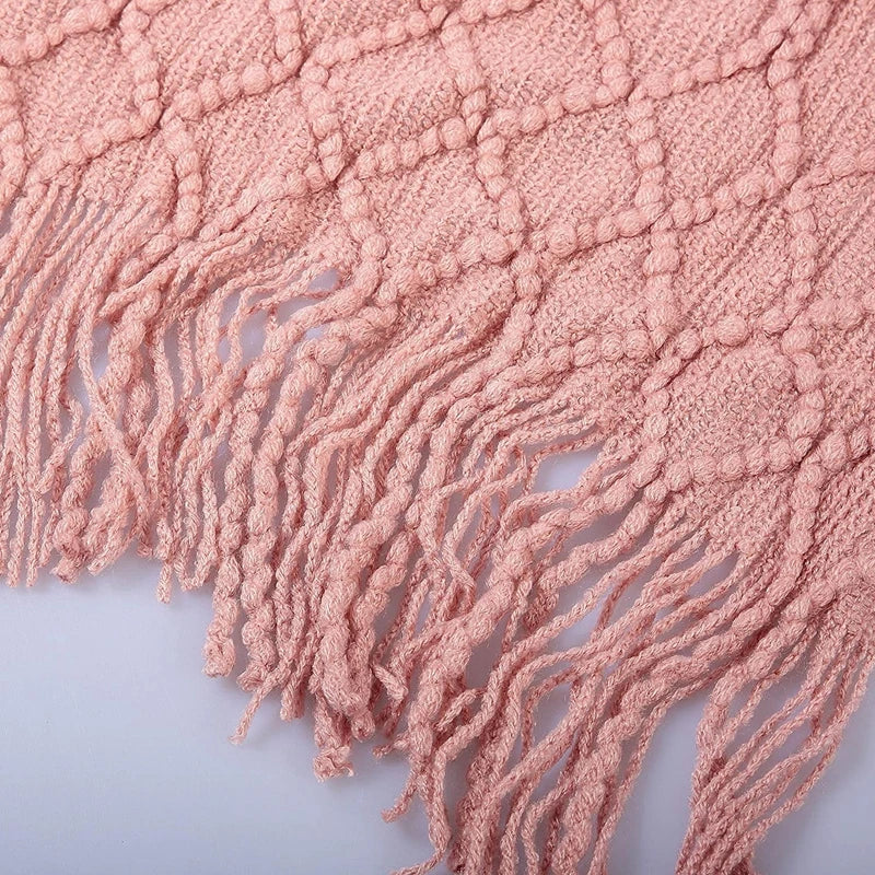 Nordic Knit Throw Blanket with Tassels | 23 Colors | 50x71 or 51x91 in