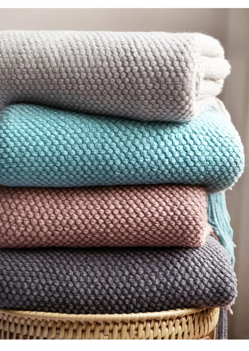 Solid Knit Throw Blanket with Tassels | 8 Colors | 50x68 or 51x91 in