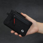 RFID Zip Card Holder, black nylon with red zip pull