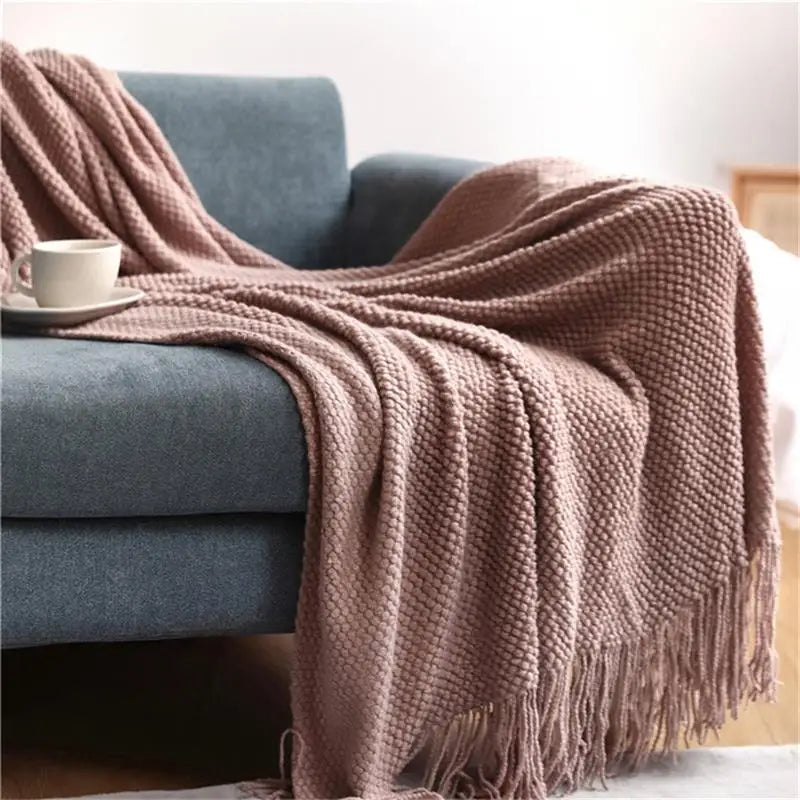 Solid Knit Throw Blanket with Tassels | 8 Colors | 50x68 or 51x91 in