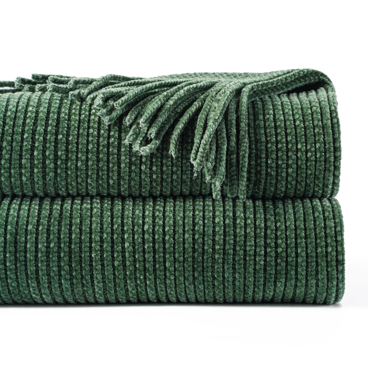 Green Chenille Knit Throw | Tasseled Edges | 50x60 or 60x80 in