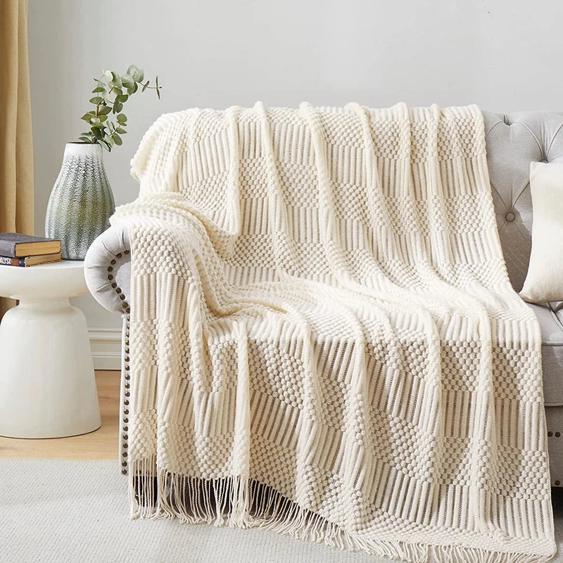 Textured Boho Knit Throw | Chunky Vintage Style, 18 Colors | 50x68 or 51x91 in