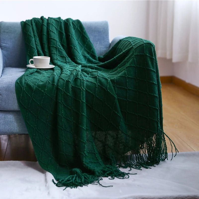 Nordic Knit Throw Blanket with Tassels | 23 Colors | 50x71 or 51x91 in
