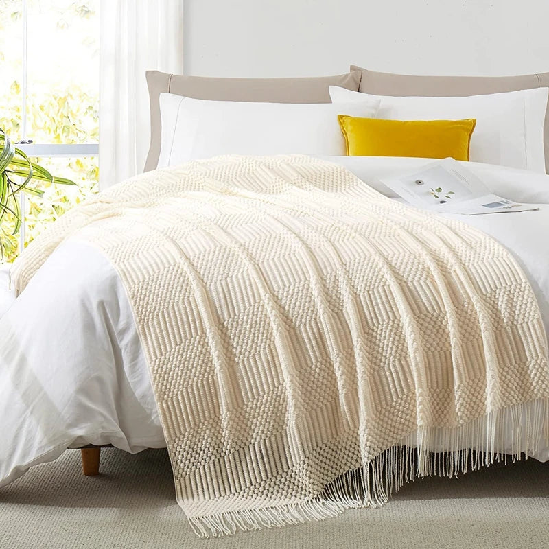 Textured Boho Knit Throw | Chunky Vintage Style, 18 Colors | 50x68 or 51x91 in
