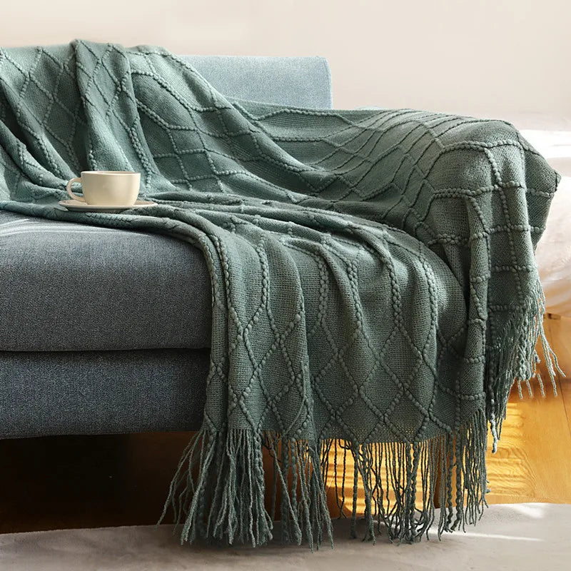 Nordic Knit Throw Blanket with Tassels | 23 Colors | 50x71 or 51x91 in