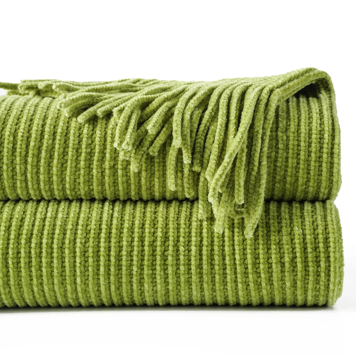 Green Chenille Knit Throw | Tasseled Edges | 50x60 or 60x80 in