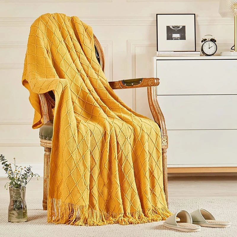Textured Boho Knit Throw | Chunky Vintage Style, 18 Colors | 50x68 or 51x91 in