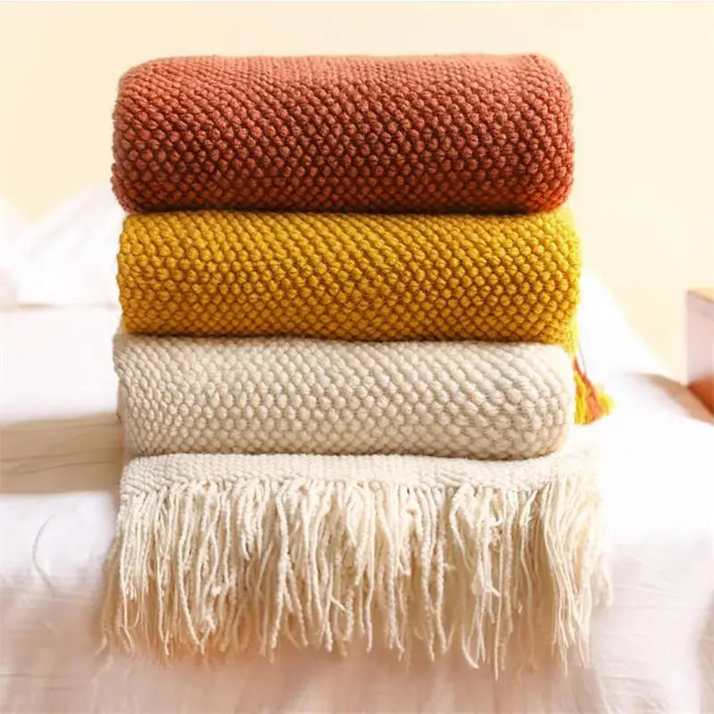Solid Knit Throw Blanket with Tassels | 8 Colors | 50x68 or 51x91 in