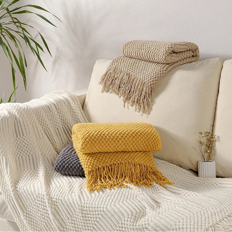 Textured Boho Knit Throw | Chunky Vintage Style, 18 Colors | 50x68 or 51x91 in