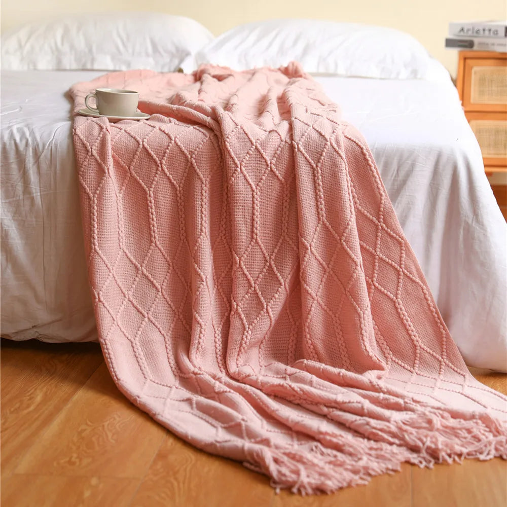 Nordic Knit Throw Blanket with Tassels | 23 Colors | 50x71 or 51x91 in