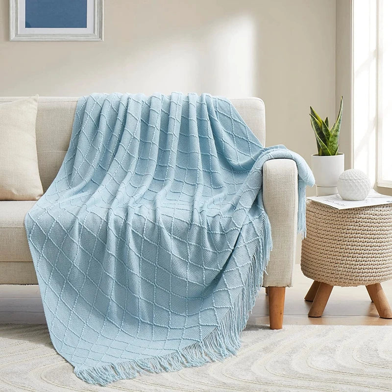 Nordic Knit Throw Blanket with Tassels | 23 Colors | 50x71 or 51x91 in