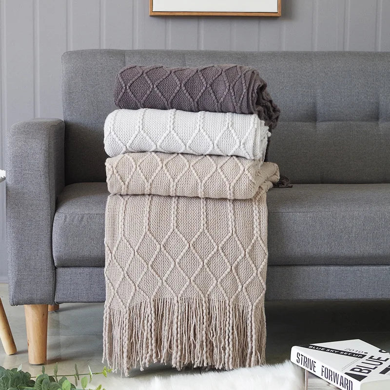 Nordic Knit Throw Blanket with Tassels | 23 Colors | 50x71 or 51x91 in