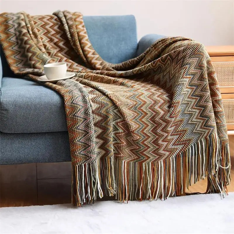 Hand-Knit Acrylic Throw Blanket | 100% Acrylic, Tasseled