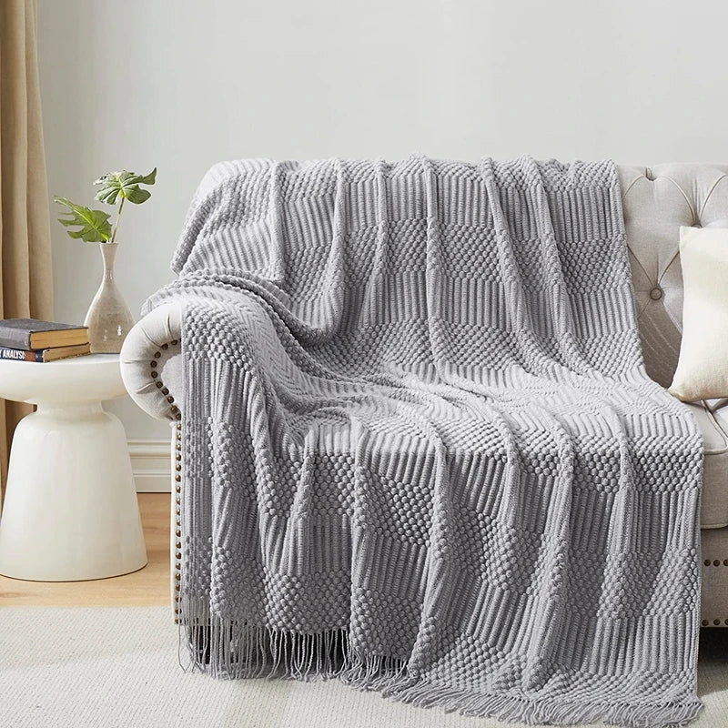 Nordic Knit Throw Blanket with Tassels | 23 Colors | 50x71 or 51x91 in