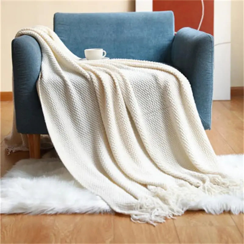 Solid Knit Throw Blanket with Tassels | 8 Colors | 50x68 or 51x91 in