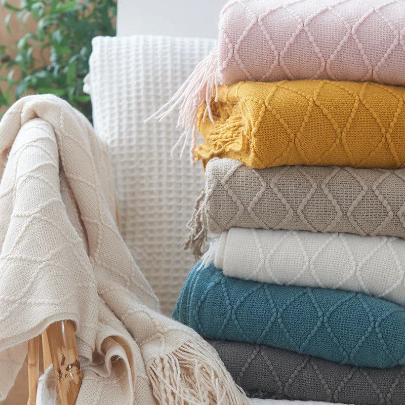 Nordic Knit Throw Blanket with Tassels | 23 Colors | 50x71 or 51x91 in