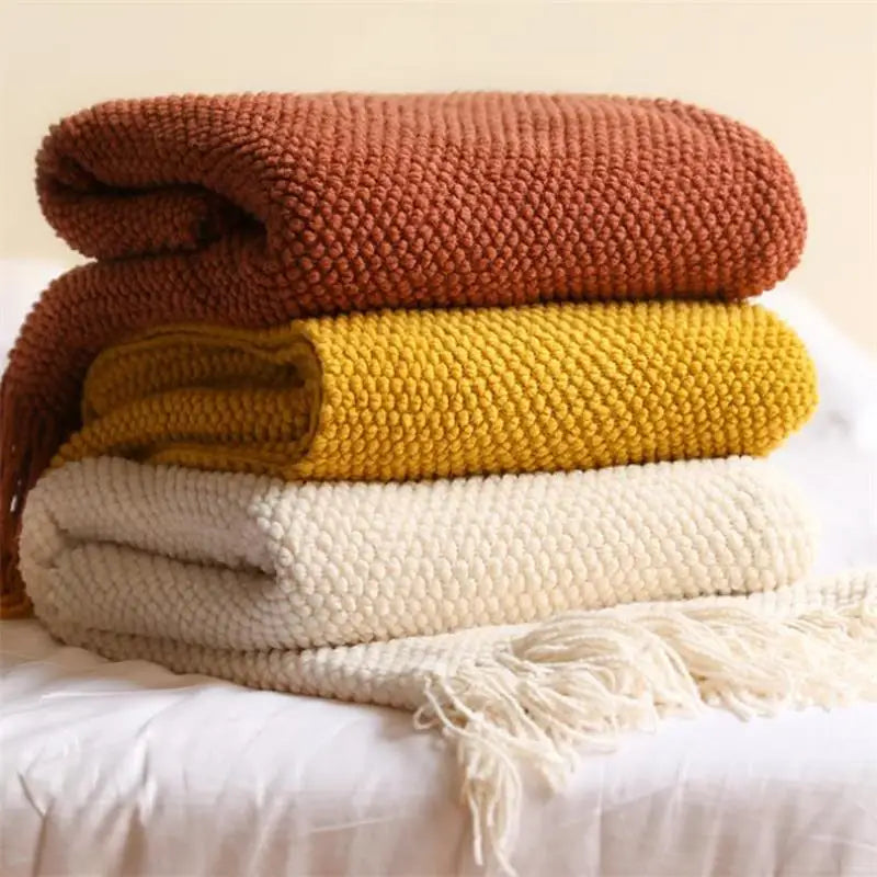 Solid Knit Throw Blanket with Tassels | 8 Colors | 50x68 or 51x91 in