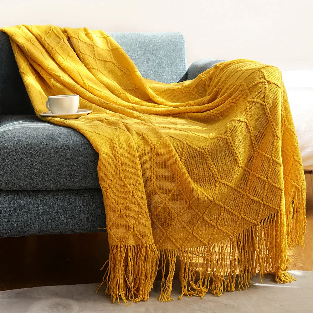 Nordic Knit Throw Blanket with Tassels | 23 Colors | 50x71 or 51x91 in