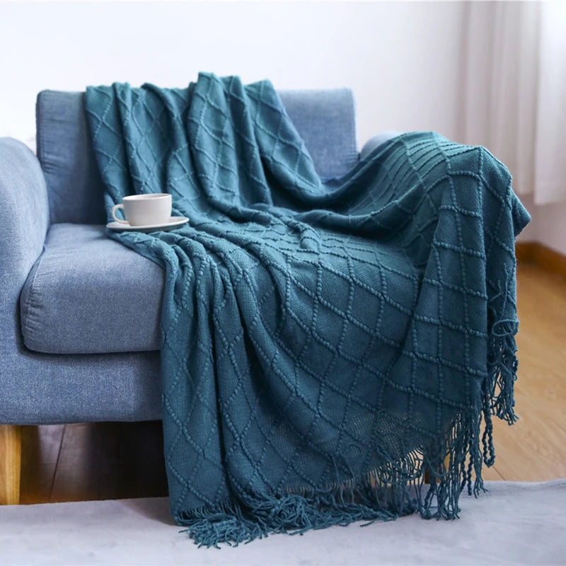Textured Boho Knit Throw | Chunky Vintage Style, 18 Colors | 50x68 or 51x91 in