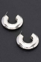 Thick Curved Hoop Earrings in Silver