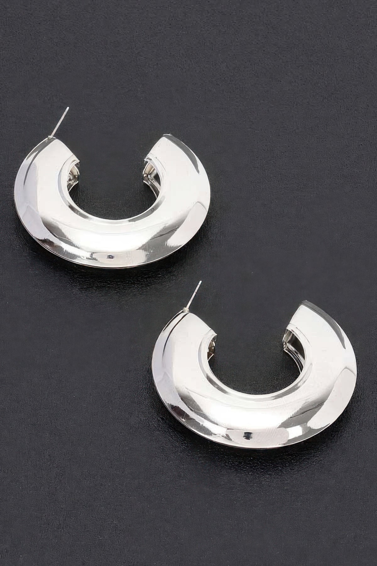 Thick Curved Hoop Earrings in Silver
