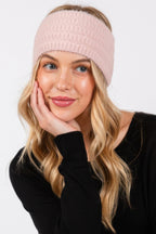 Fuzzy Cable Knit Ear Warmer Headband in Pink