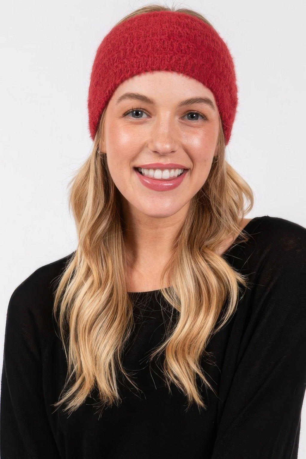 Fuzzy Cable Knit Ear Warmer Headband in Burgundy