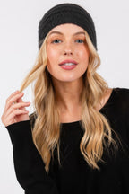 Fuzzy Cable Knit Ear Warmer Headband in Black