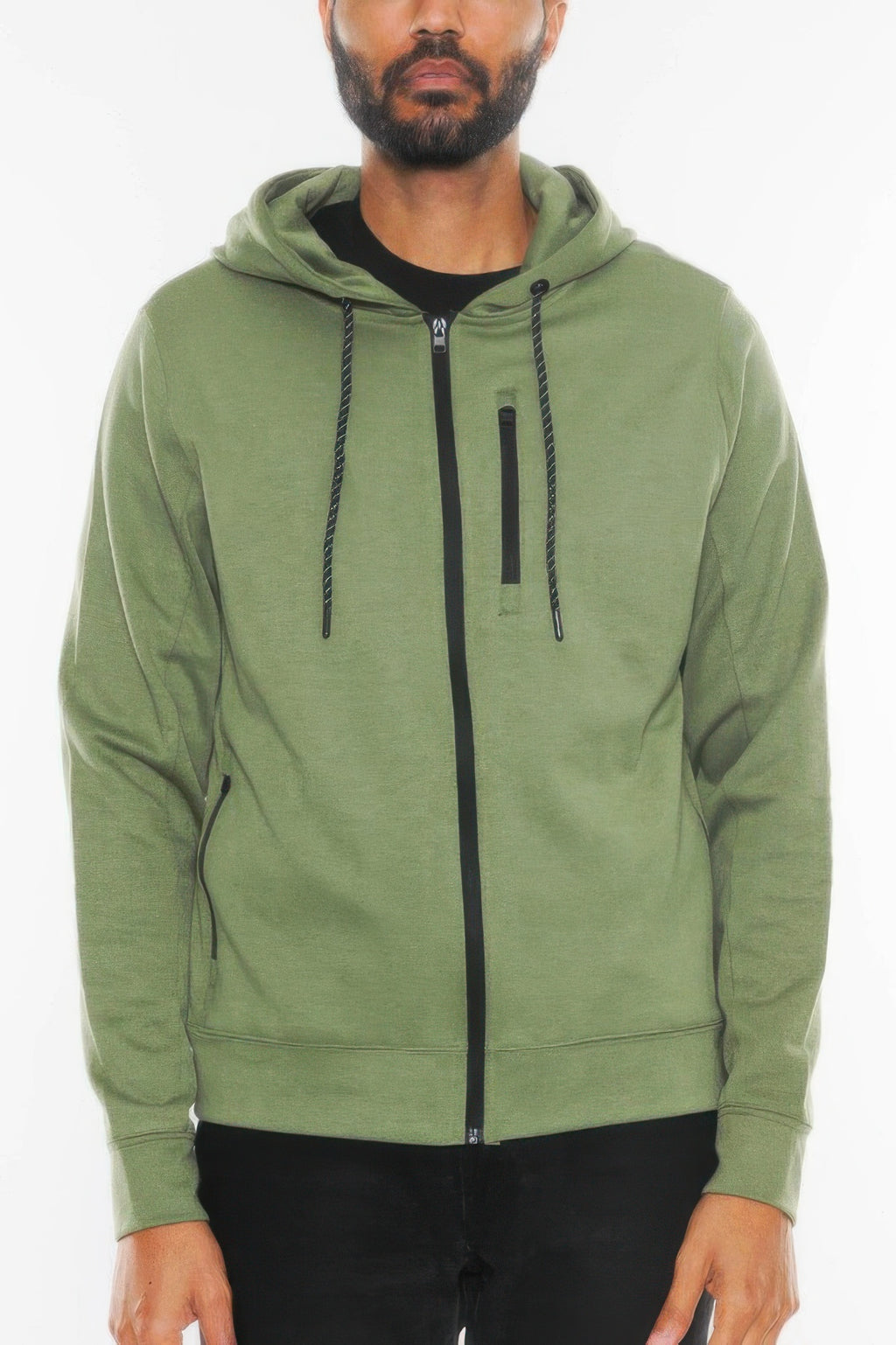 Olive men's zip up hoodie jacket