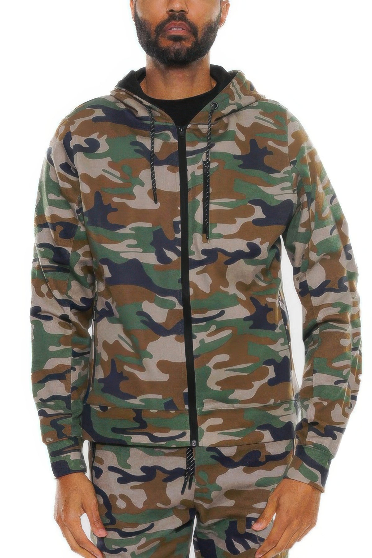 Camo green men's zip up hoodie jacket