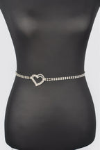 Rhinestone Heart Chain Belt in Gold